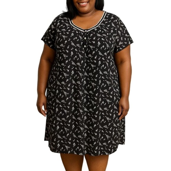 Croft & Barrow 4X Nightgown Womens Floral Button Front Short Sleeve Intimates - Picture 1 of 9